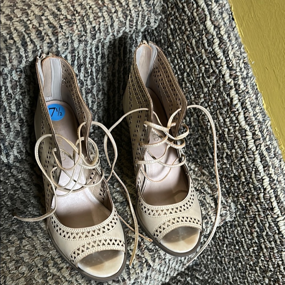 Tan Lace-Up Boots with Perforated Detailing